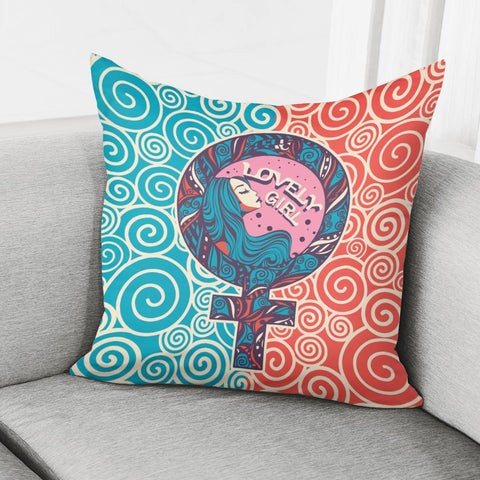 Image of Female Symbols And Fonts And Female Abstract Painting And Polka Dots And Geometric Pillow Cover