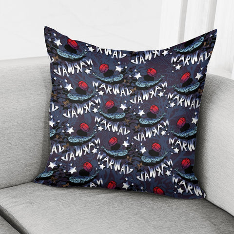 Image of Narwhal And Fonts And Gems And Ocean And Stars And Seaweed And Geometry Pillow Cover