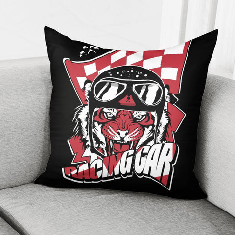 Image of Tiger And Racing Caps And Animals And Fonts And Flags And Footprints And Lightning Pillow Cover