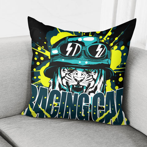 Image of Tiger And Racing Caps And Animals And Explosions And Scratches Pillow Cover