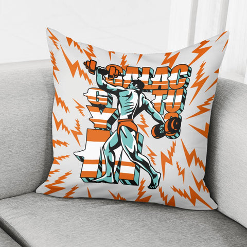 Image of Weightlifting And Figures And Dumbbells And Lightning And Font Pillow Cover