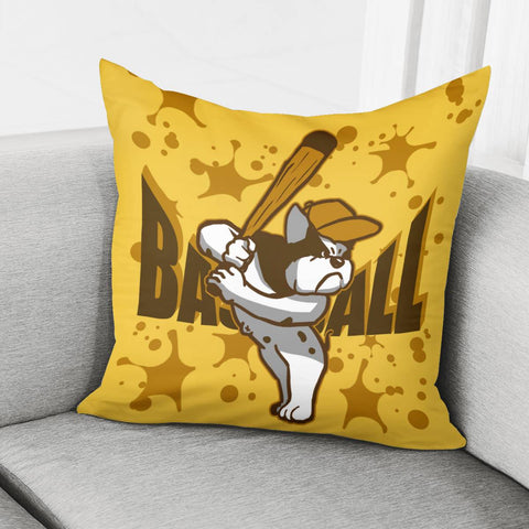 Image of Bulldog And Baseball And Splatters And Fonts Pillow Cover