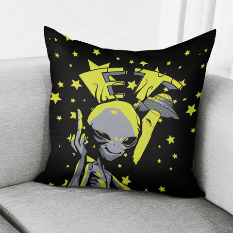 Image of Aliens And Fonts And Geometry And Ufo And Starry Sky And Humans Pillow Cover