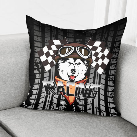 Image of Siberian Husky And Fonts And Racing And Flags And Traces Pillow Cover