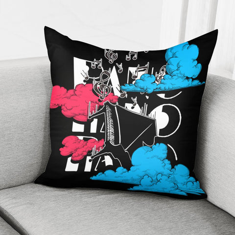 Image of Piano And Clouds And Fonts And Notes Pillow Cover