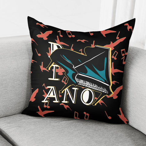 Image of Piano And Crows And Fonts And Musical Notes Pillow Cover