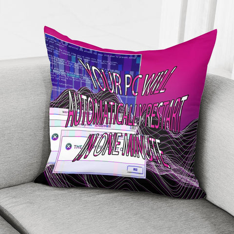Image of Computer Malfunction And Blue Screen And Font And Color And Geometry Pillow Cover