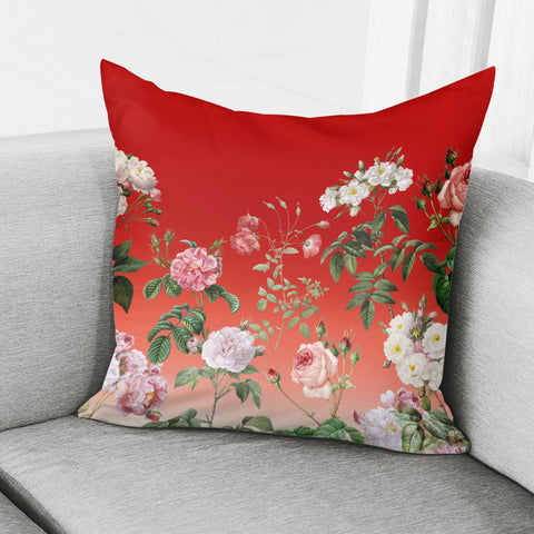 Image of Vintage Roses On Red Gradient Pillow Cover