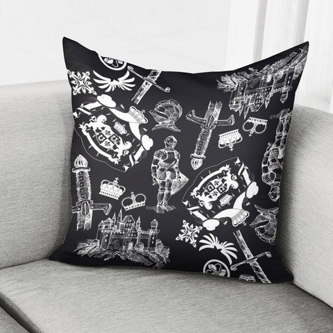 Image of Knight And Armor And Fonts And Crowns And Weapons Pillow Cover