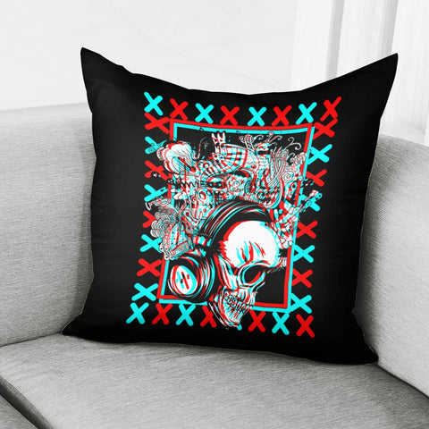 Image of Font And Skull And Punk And Symbols And Headphones Pillow Cover