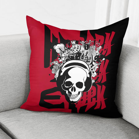 Image of Font And Skull And Punk And Symbols And Headphones Pillow Cover