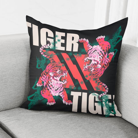 Image of Chinese Tiger And Font And Pine And Geometry Pillow Cover