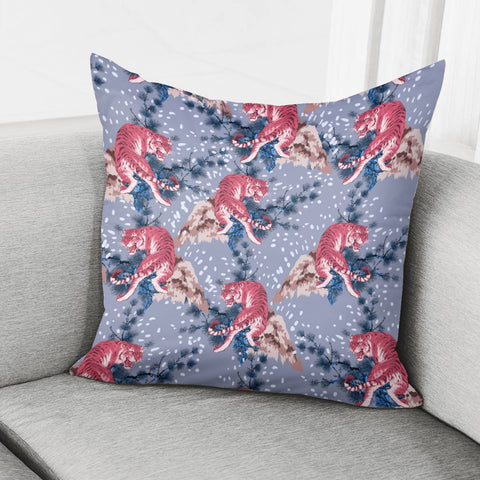 Image of Chinese Tiger And Font And Pine And Polka Dots Pillow Cover