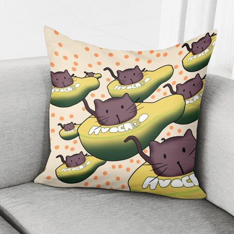 Image of Avocado And Font With Doodles And Polka Dots And Cats Pillow Cover