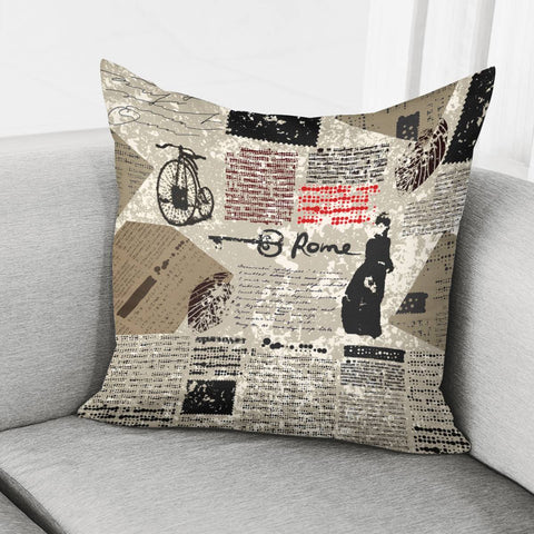 Image of Retro Newspaper Pillow Cover