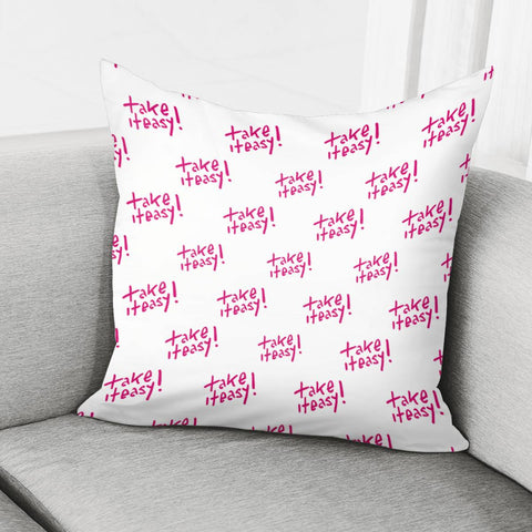 Image of Hand Draw Take It Easy Text Motif Pattern Pillow Cover