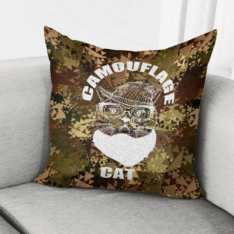 Image of Cat And Camouflage And Font And Geometry Pillow Cover