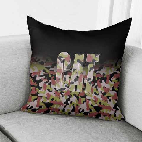 Image of Cat And Camouflage And Geometry And Text Pillow Cover