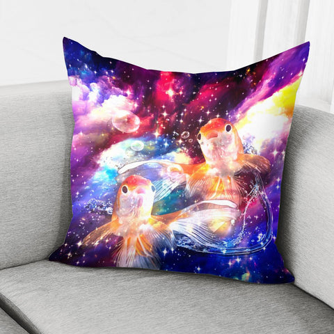 Image of Goldfish And Starry Sky And Bubbles And Water Drops Pillow Cover