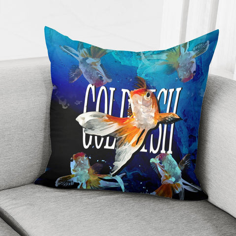 Image of Goldfish And Ocean With Bubbles And Water Drops Pillow Cover