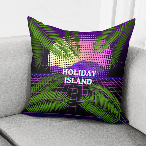 Image of Tropical Island With Coconut Leaves Pillow Cover