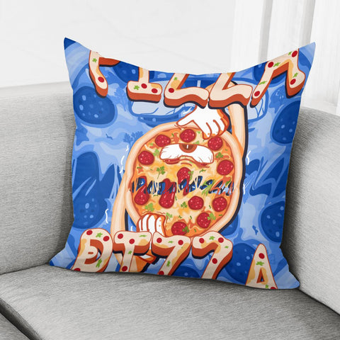 Image of Pizza And Monsters And Meat And Vegetables And Fonts Pillow Cover