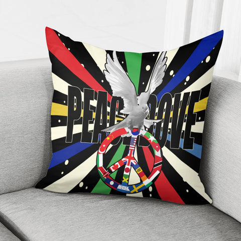 Image of Peace Dove And Font And Flag And Peace Sign And Brush Pillow Cover