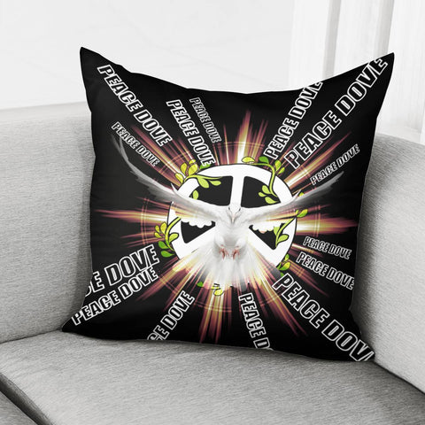 Image of Peace Dove And Font With Vines And Peace Sign Pillow Cover