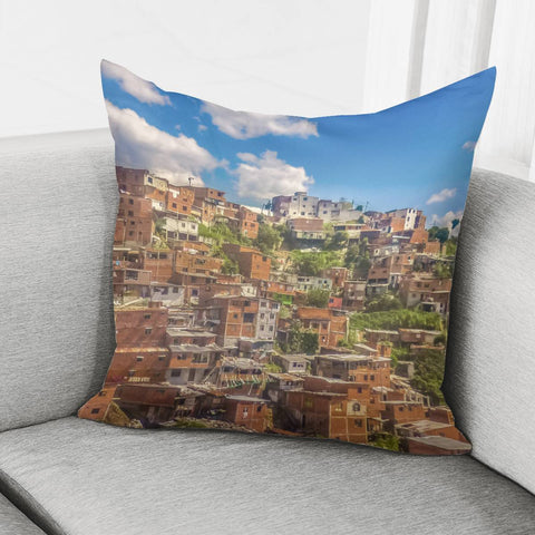 Image of Favelas At Hill, Medellin, Colombia Pillow Cover