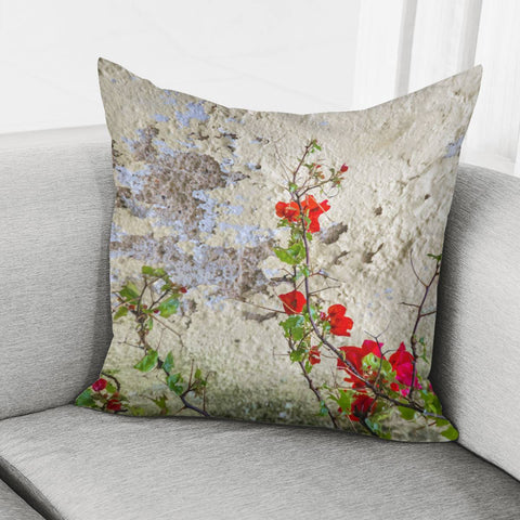 Image of Red Flowers Over Damaged Wall Pillow Cover