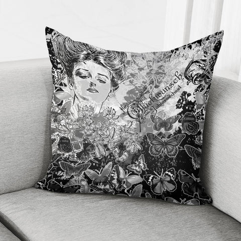 Image of Lady And Butterflies Pillow Cover