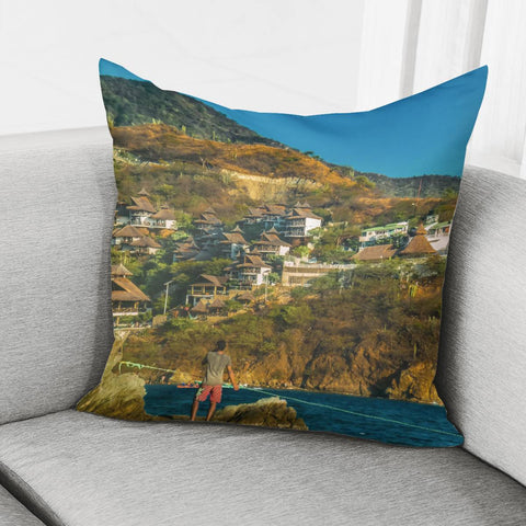 Image of Taganga Town Landscape, Colombia Pillow Cover