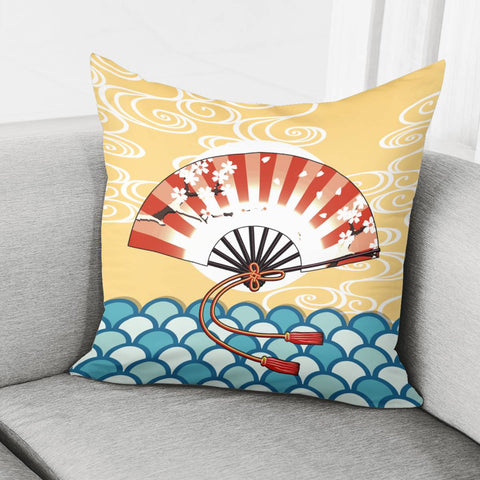 Image of Japanese And Folding Fans And Colors Pillow Cover