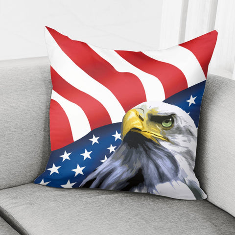 Image of Bald Eagle And American Flag Pillow Cover