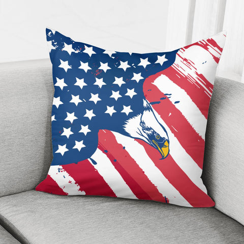 Image of Bald Eagle And American Flag And Font Pillow Cover