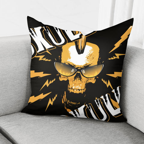 Image of Skull And Eyes And Lightning And Fonts Pillow Cover