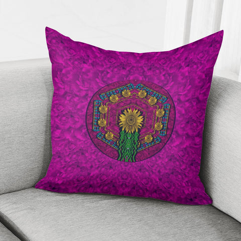 Image of Sun Flower  Fall  In A Golden Mandala Pillow Cover