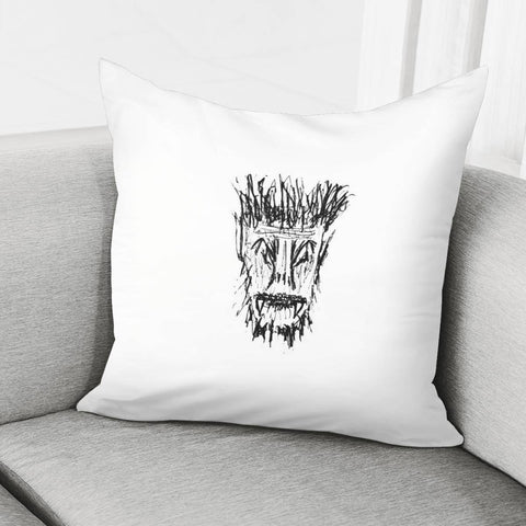 Image of Black And White Monster Head Drawing Pillow Cover