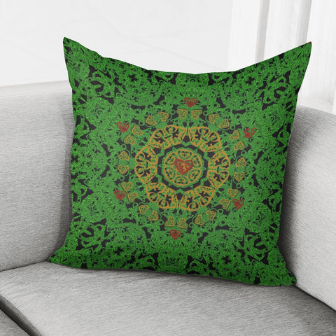 Image of Love The Hearts  Mandala On Green Pillow Cover