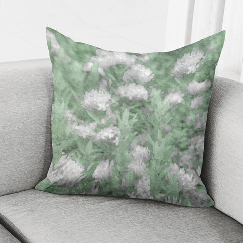 Image of Green And White Textured Botanical Motif Manipulated Photo Pillow Cover