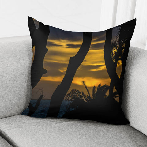 Image of Silhouette Sunset Landscape Scene, Montevideo - Uruguay Pillow Cover