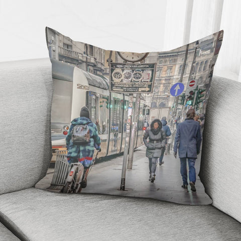 Image of Urban Street Historic Center Of Milan, Italy Pillow Cover