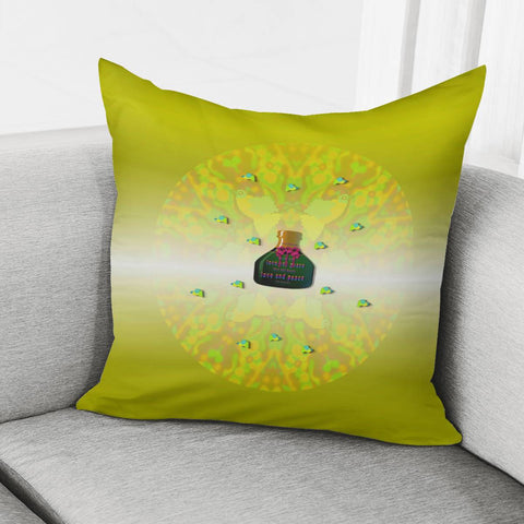 Image of Birds And Sunshine With A Big Bottle Peace And Love Pillow Cover