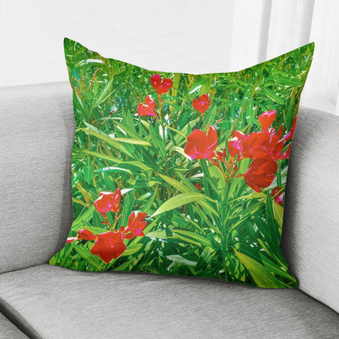 Image of Flowers And Green Plants At Outdoor Garden Pillow Cover