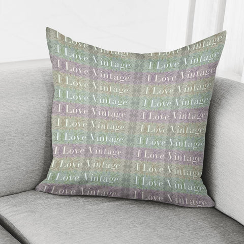 Image of I Love Vintage Phrase Motif Striped Pattern Design Pillow Cover