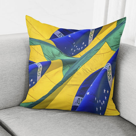 Image of Brazil Flags Waving Pattern Pillow Cover