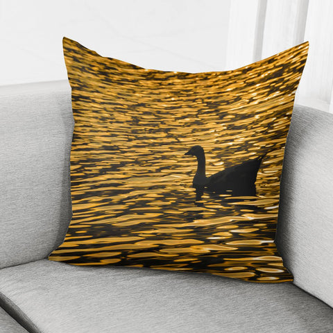 Image of Duck At Artificial Lake Sunset Scene Pillow Cover