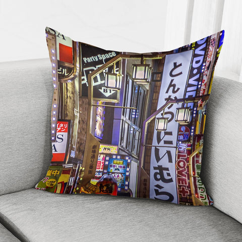 Image of Shinjuku District Urban Night Scene, Tokyo Japan Pillow Cover