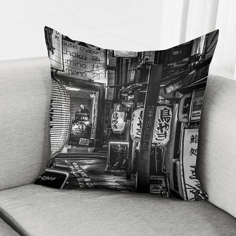 Image of Empty Alleyway Urban Night Scene Tokyo, Japan Pillow Cover