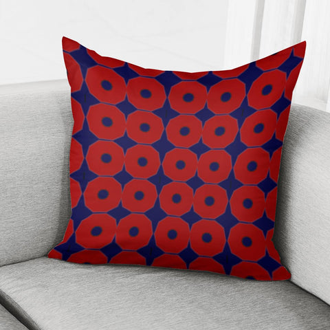 Image of Red Circles On Blue Pillow Cover